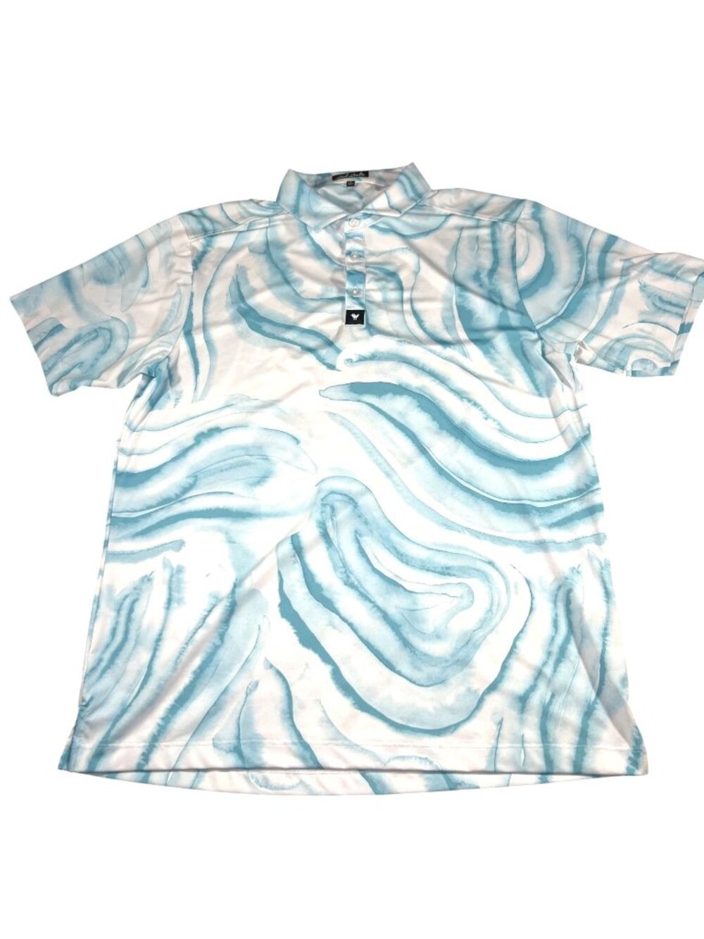 Bad Birdie Mens Golf Performance Polo Shirt Blue/White Swirl AOP Size Large